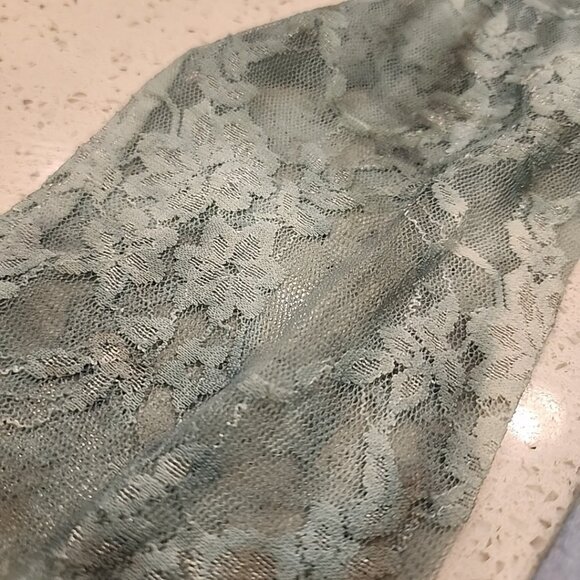 chicos size 1 M Blue Floral Shirt Top Lace Sleeves - Picture 4 of 7